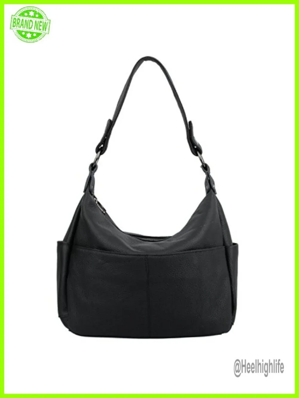 Genuine Leather Hobo Handbag with Double Zipper Pockets and Crossbody Strap